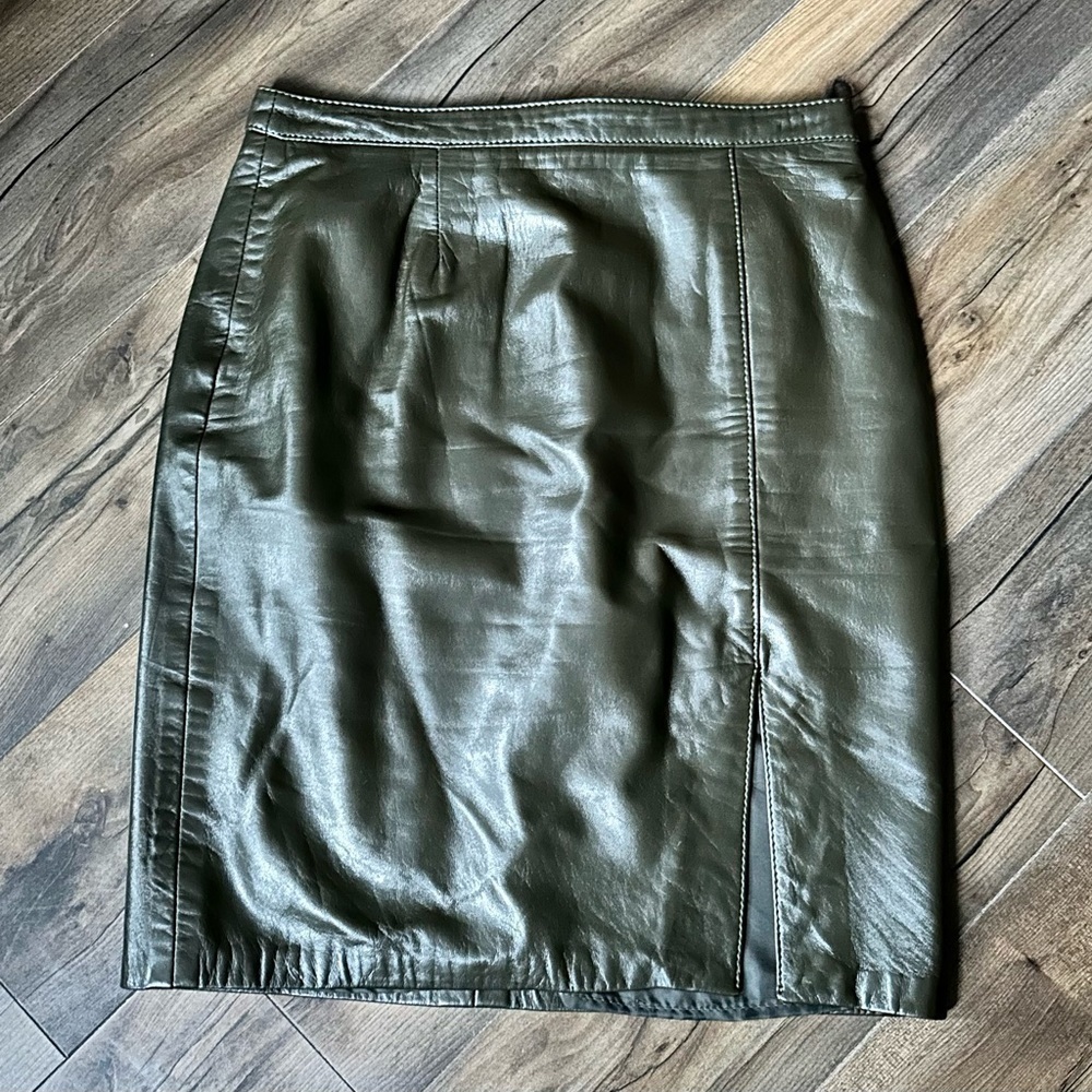 Citation | Olive Green Genuine Leather Skirt | Size 36